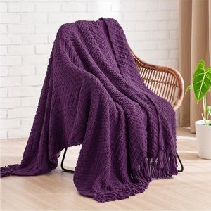 West Elm Purple Chevron Tassel Fringe Blanket Fall Winter for Couch/Bed/Gift